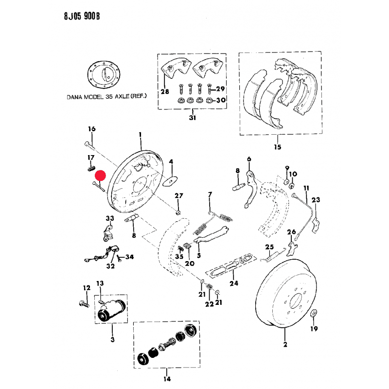 Goupille de fixation des mâchoires pour Frein à tambour arrière Jeep CJ 78-86,  Wrangler YJ 87-89, Cherokee XJ 84-89 --J3143612
